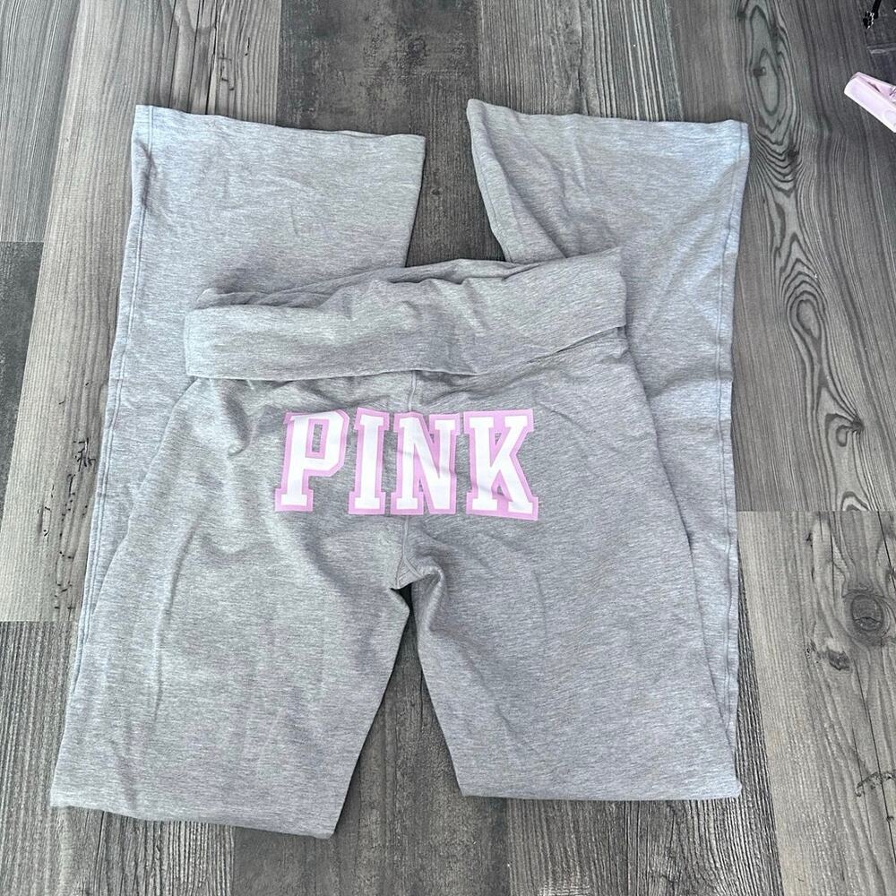 victorias secret pink foldover flair gray leggings pants